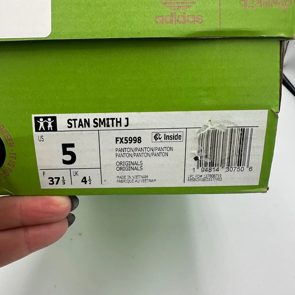 Adidas Stan Smith J FX5998 Kids Disney Tinkerbell White Rainbow Lace Shoes Sz‎ 5